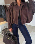 Léna - Veste bombers Suédine Chocolat