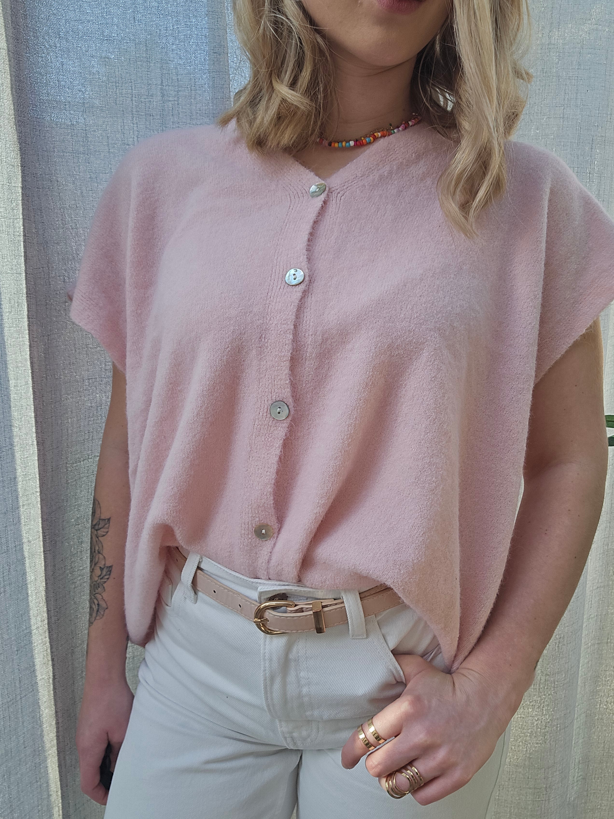 Léonie - Gilet Rose poudré