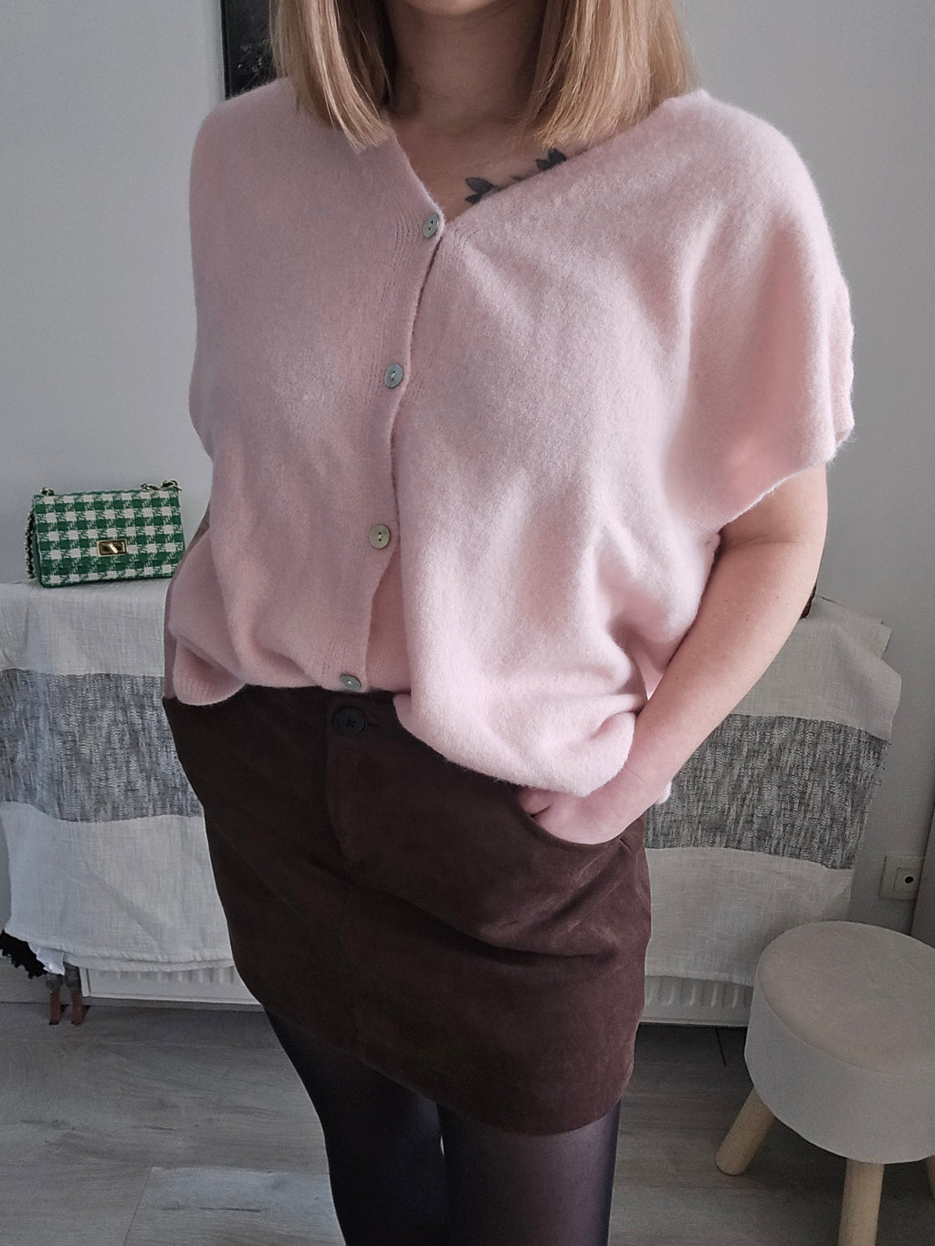 Léonie - Gilet Rose poudré