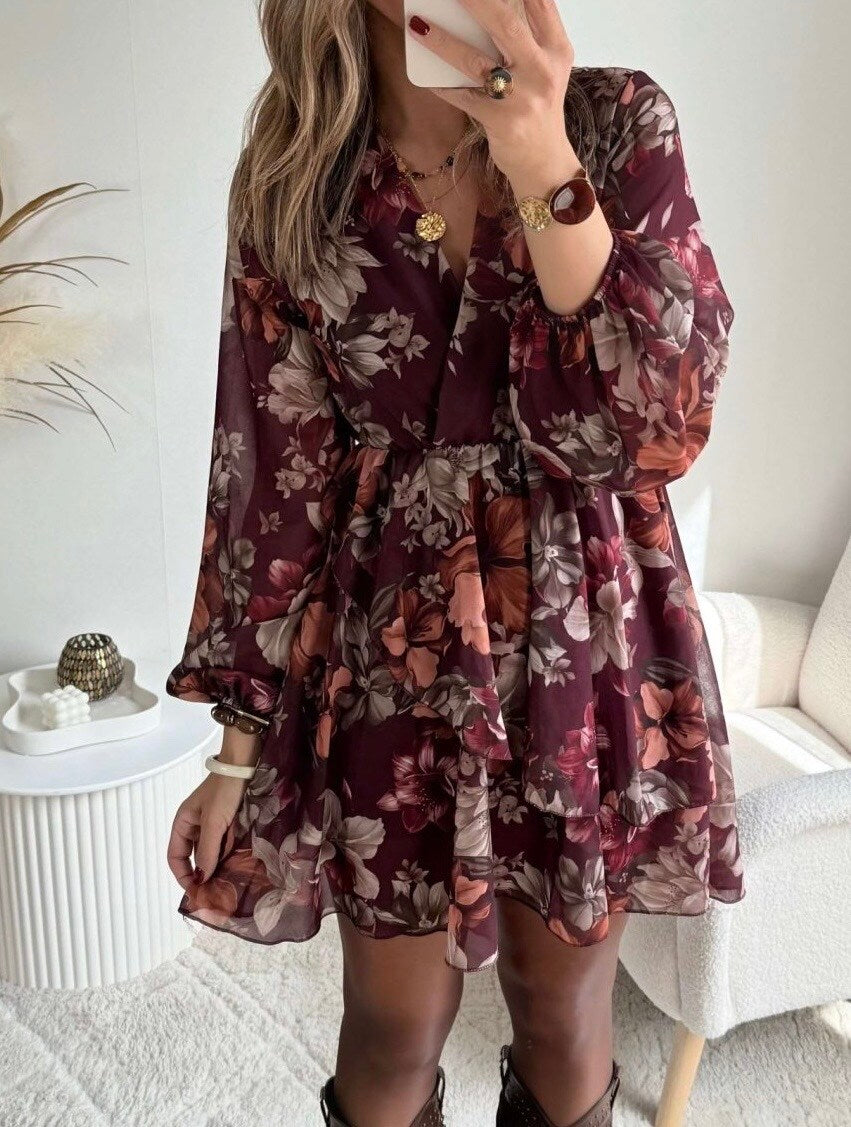 Sofia - Robe Bordeaux fleuri