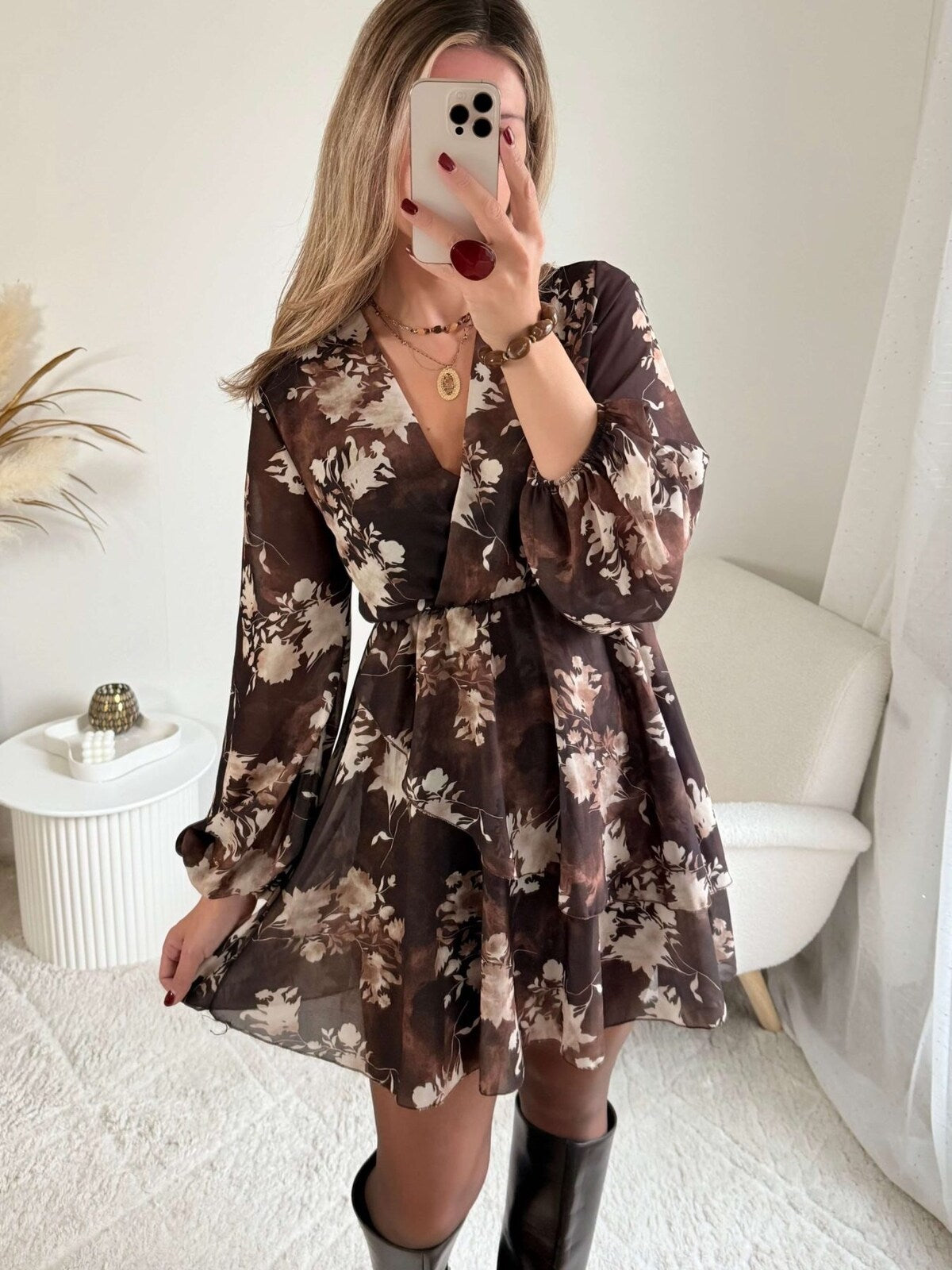 Célia - Robe Chocolat Fleuri