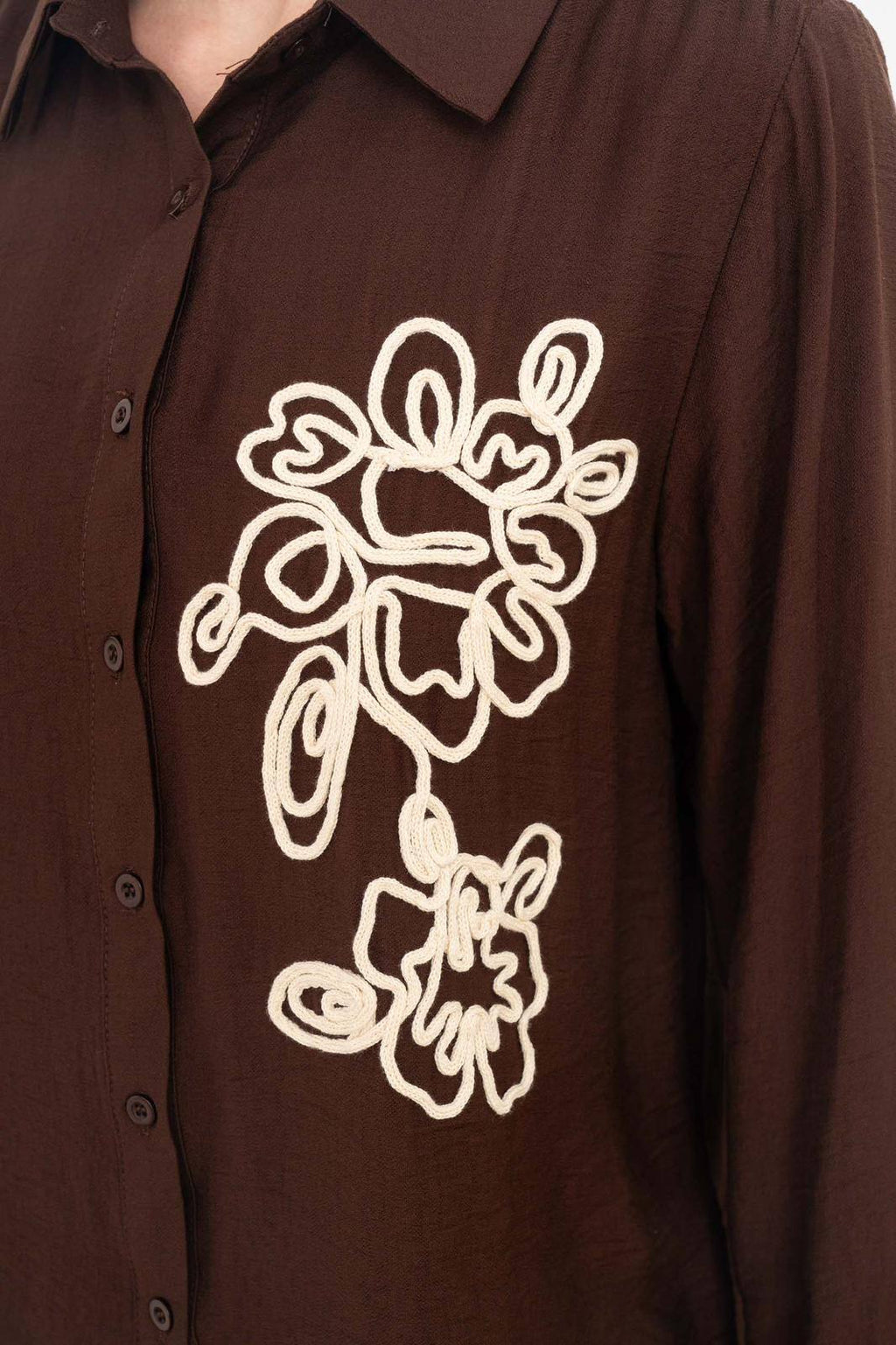 Louise - Chemise Chocolat brodée