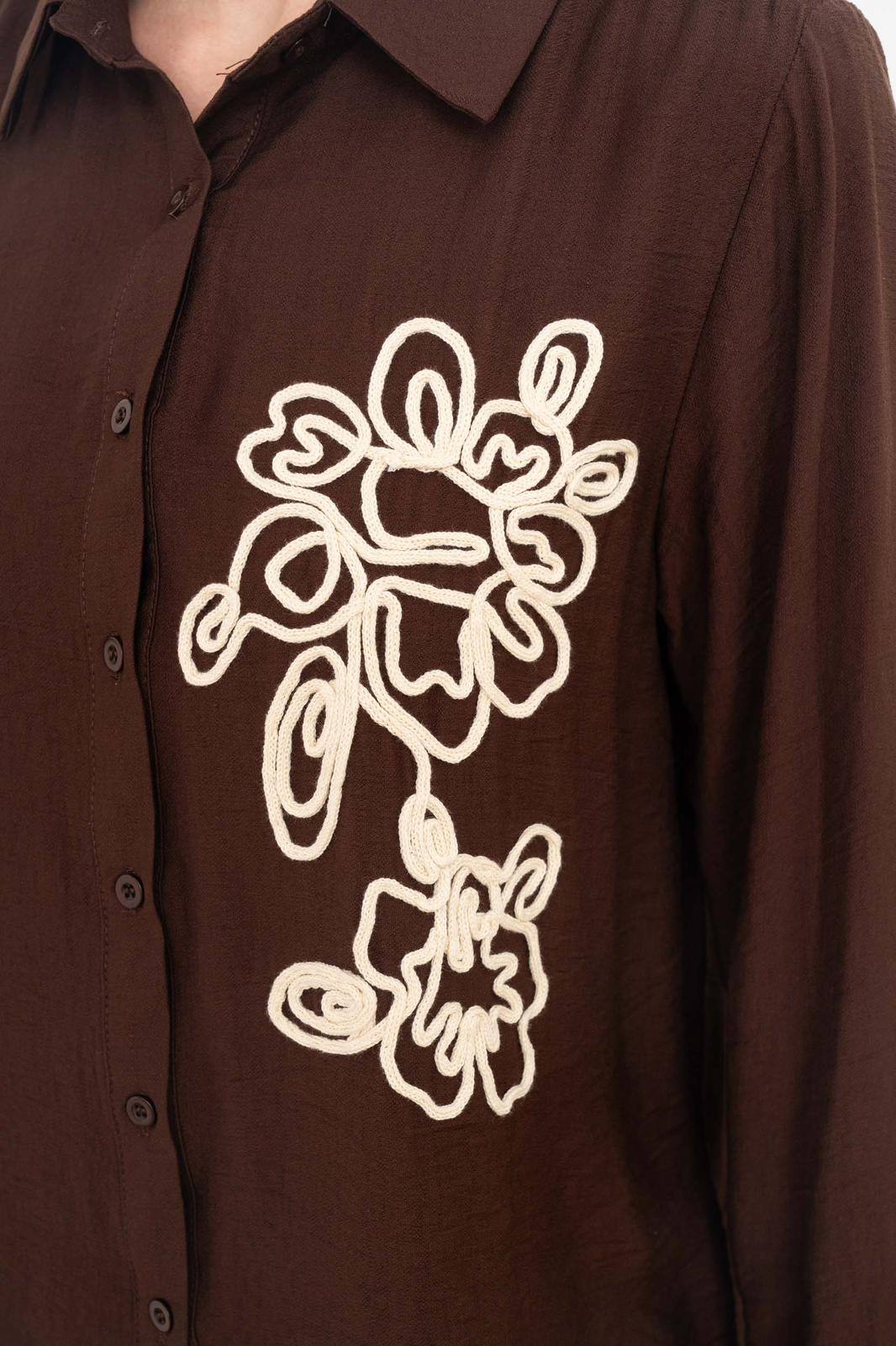 Louise - Chemise Chocolat brodée