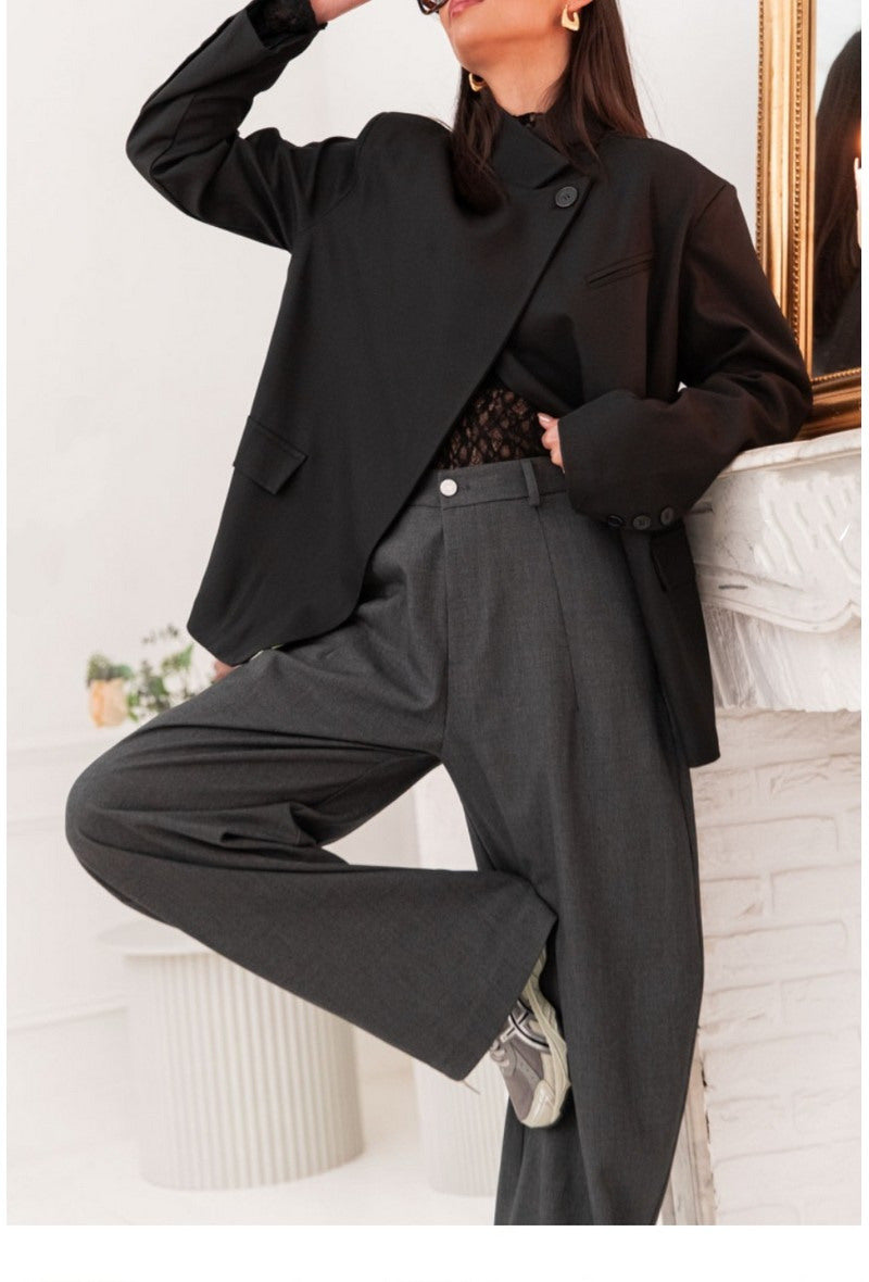 Léa – Blazer Asymétrique Noir